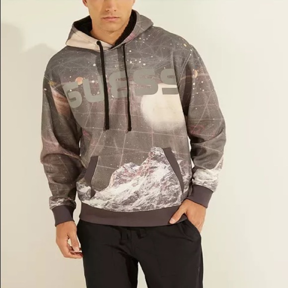 New GUESS Roy Fleece Space Gray Hoodie SZ XS - Picture 4 of 8